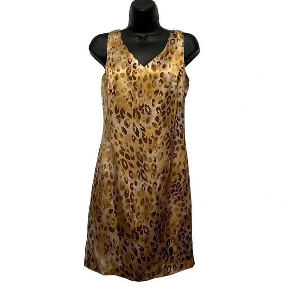 NWT 100% Silk Leopard Beige Gold Mob Wife Sleeveless Elegant Dress Womens 6 - Picture 11 of 11